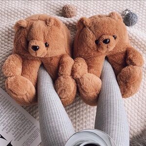 Cozy Brown Teddy Bear Slippers